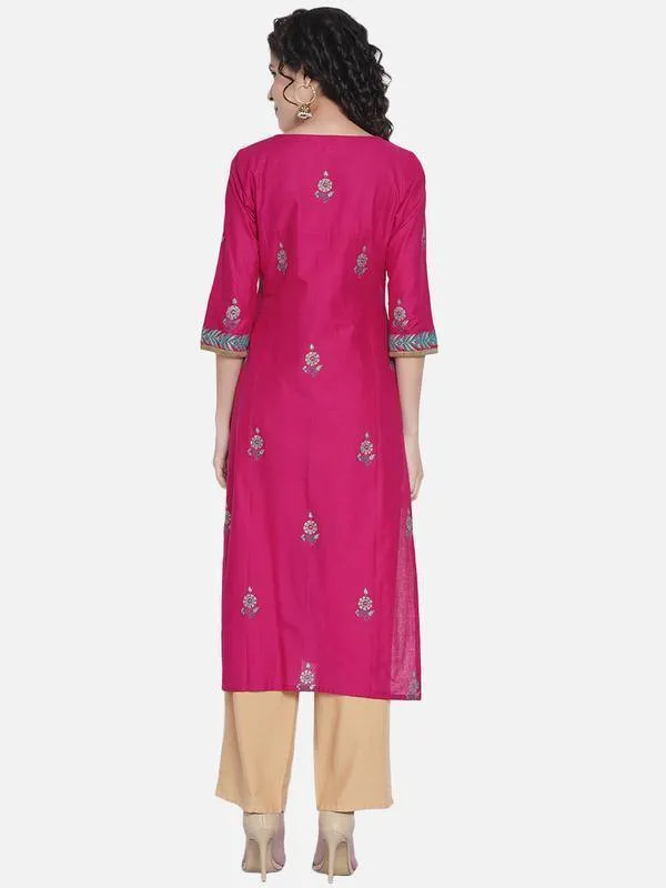 Pink Parted Design Printed Kurta