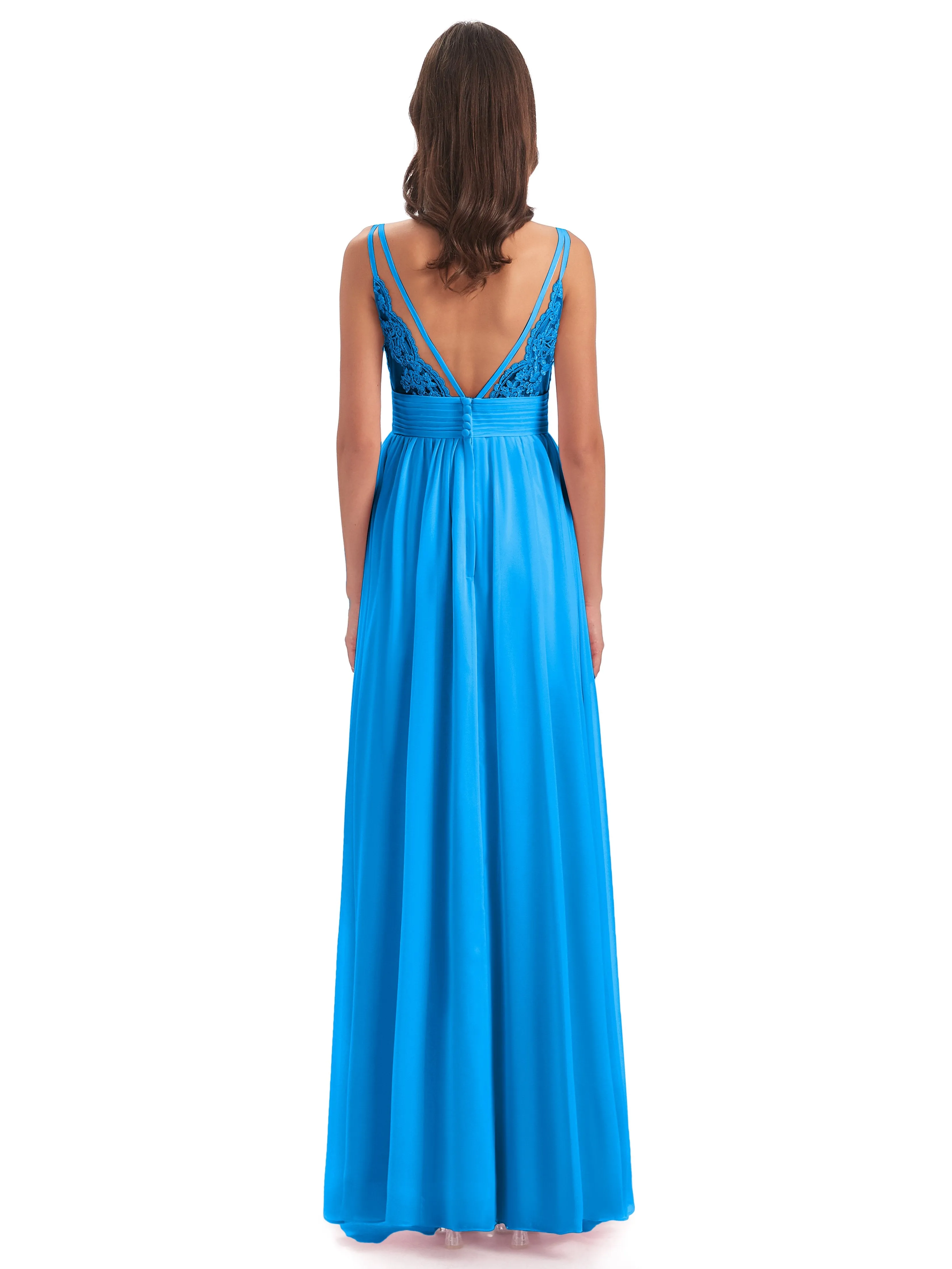 Poppy Simple Spaghetti Straps Pleating Long Bridesmaid Dresses