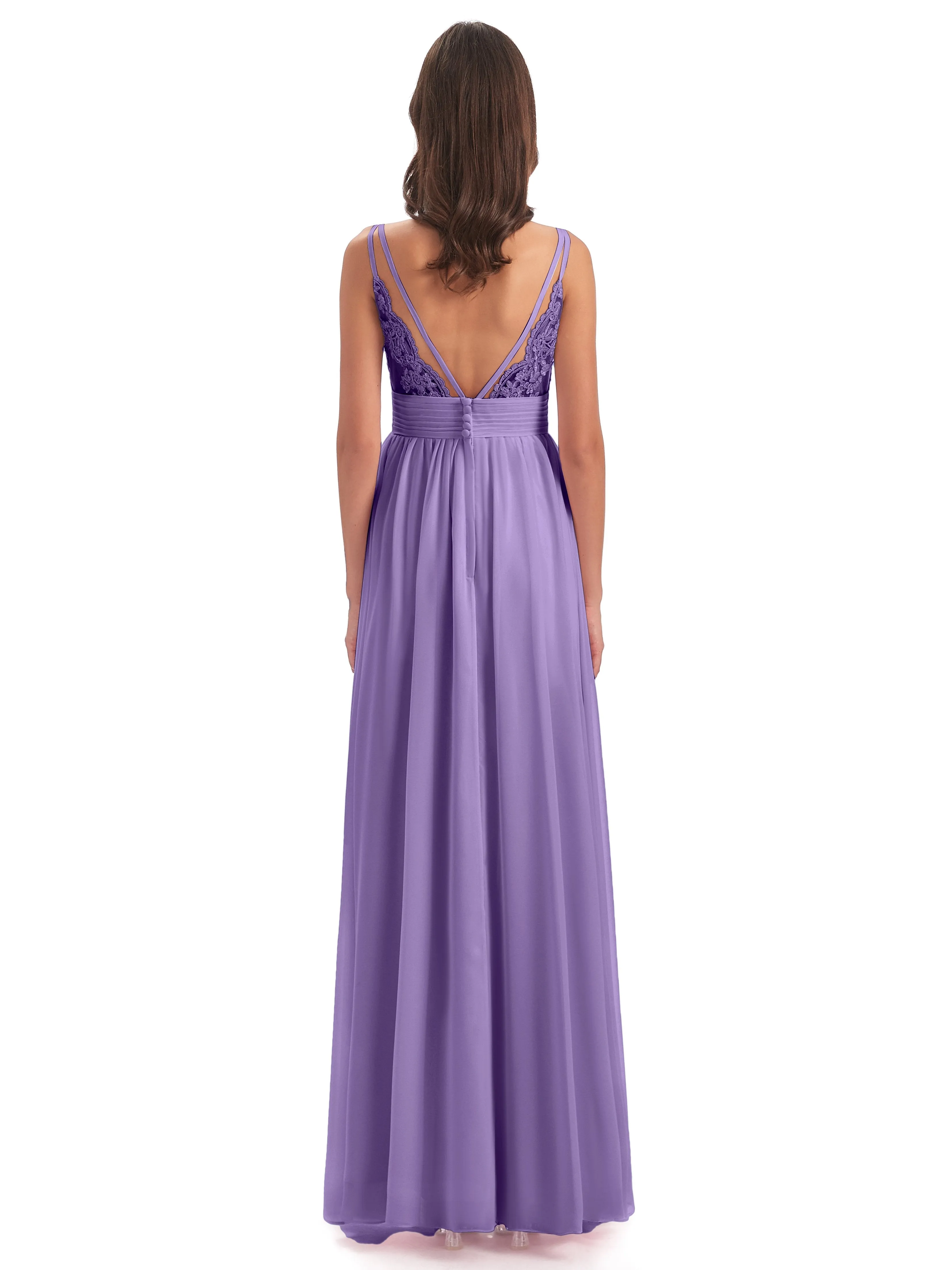 Poppy Simple Spaghetti Straps Pleating Long Bridesmaid Dresses