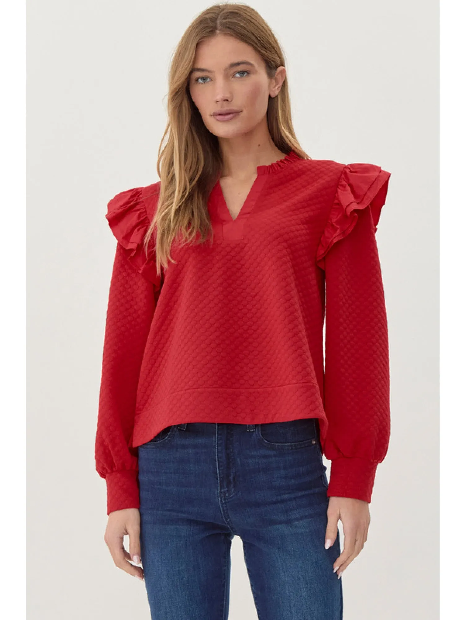 Red Ruffles Textured Top