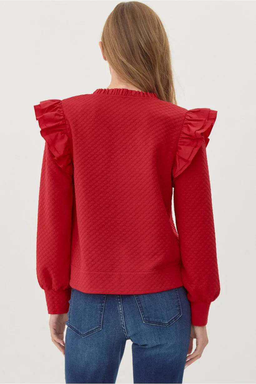 Red Ruffles Textured Top