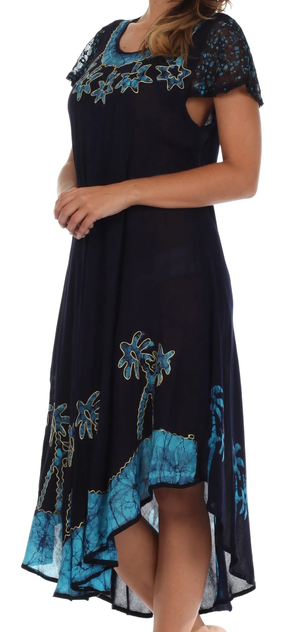 Sakkas Batik Palm Tree Cap Sleeve Caftan Dress / Cover Up