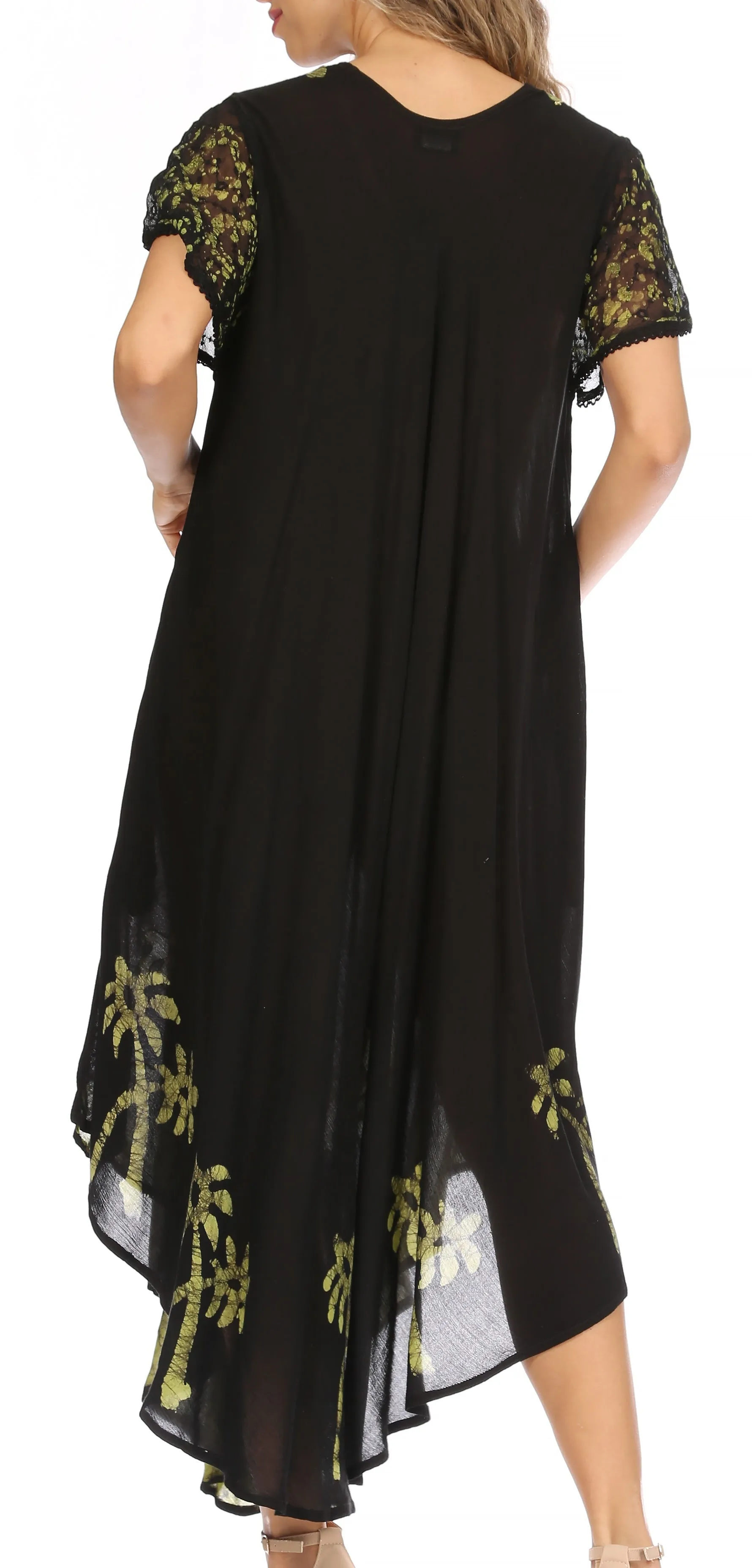 Sakkas Batik Palm Tree Cap Sleeve Caftan Dress / Cover Up