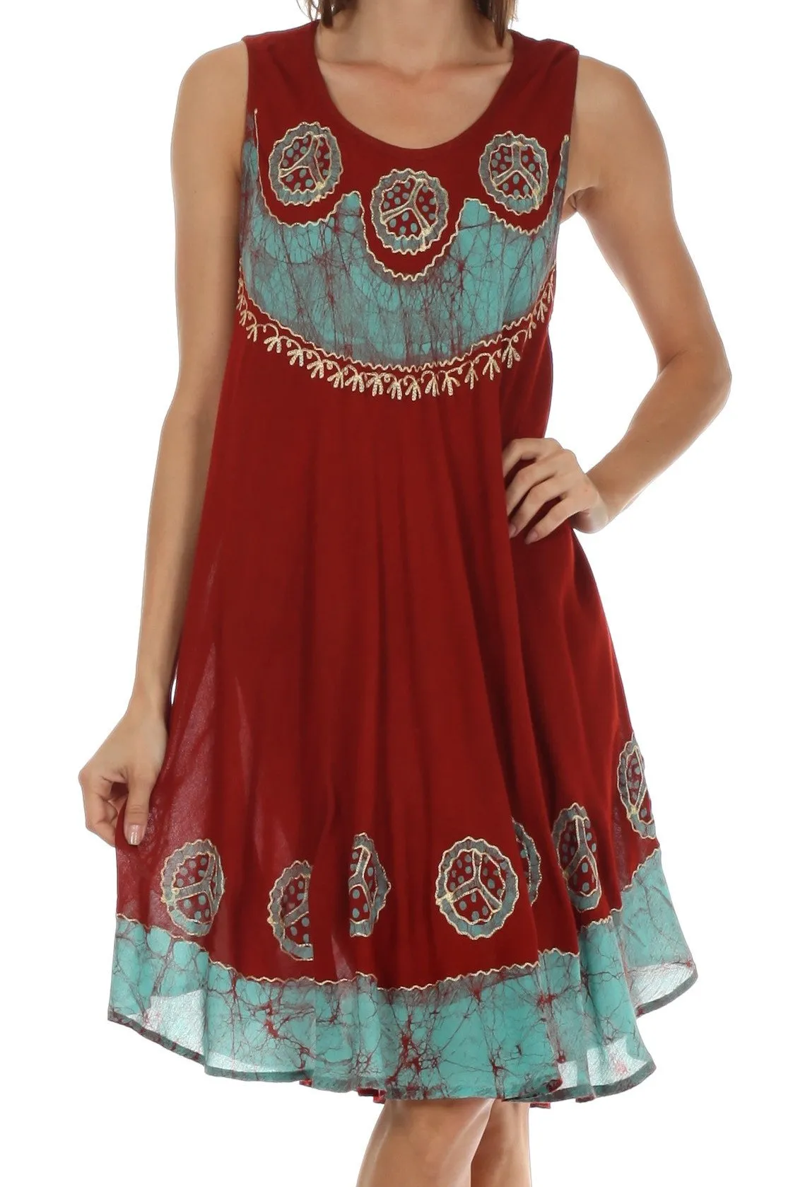 Sakkas Batik Peace Caftan Tank Dress / Cover Up