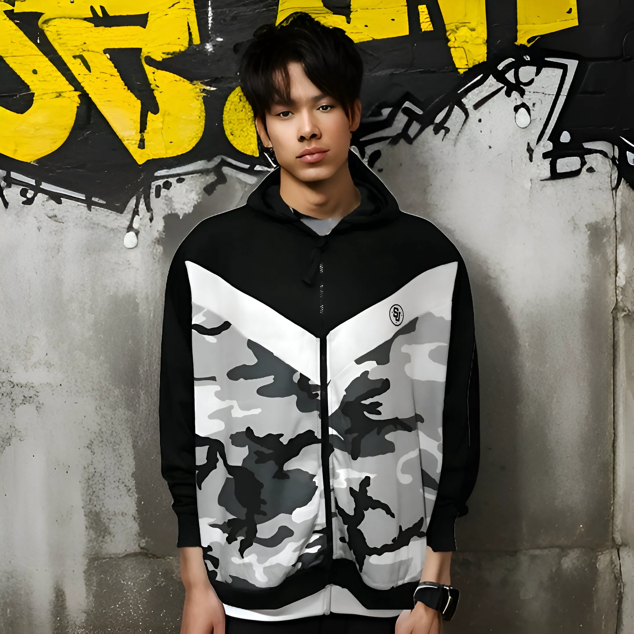 ^SEAN JOHN^ (CAMOUFLAGE) POLYESTER HOODED ZIP UP TRACK JACKETS (XB SIZED)