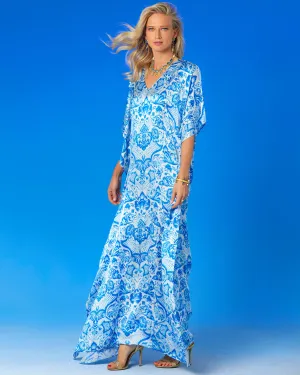 Shalimar Silk Kaftan in Blue and White