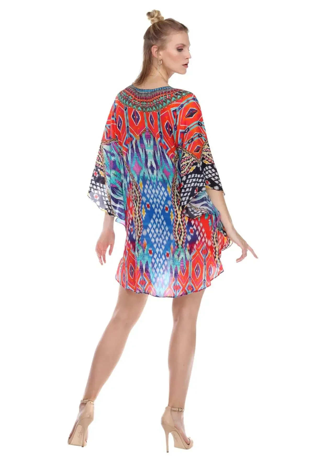 Short Balloon Kaftan Silk Beachwear