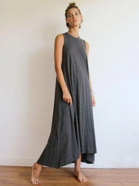 Simple Solid Sleeveless Round-neck Long Dress