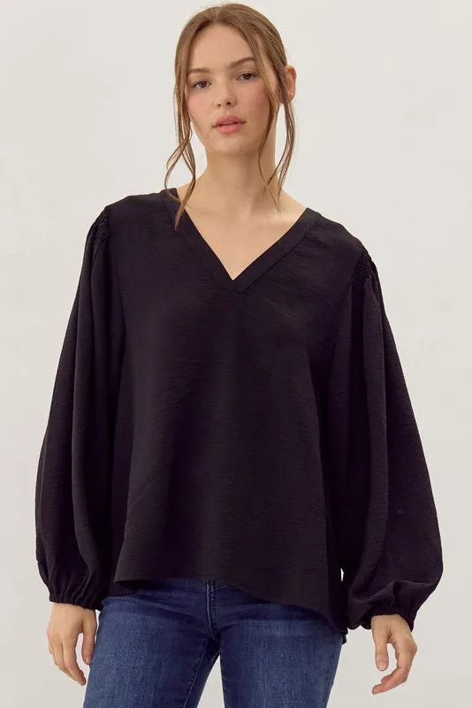 Solid Long Peasant Sleeves Top