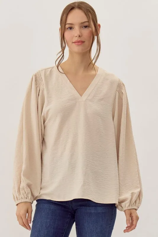 Solid Long Peasant Sleeves Top