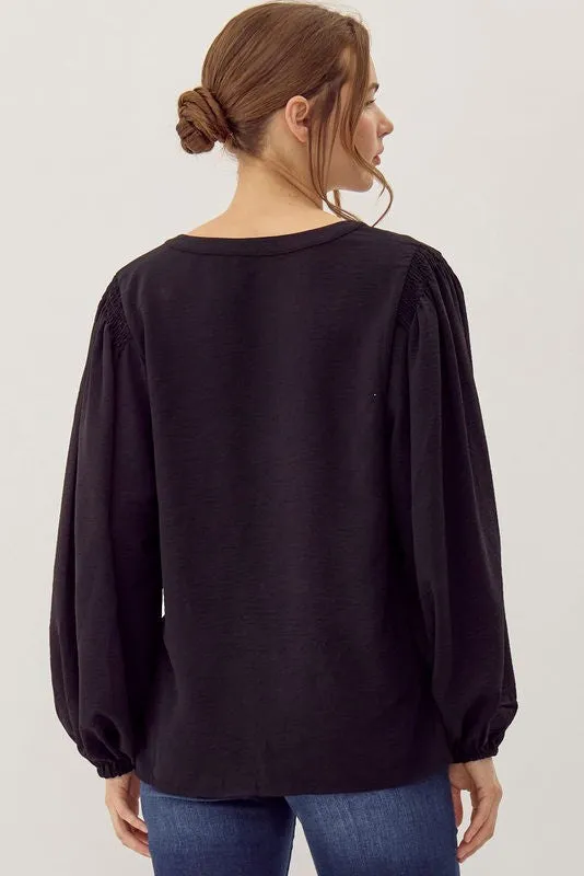 Solid Long Peasant Sleeves Top