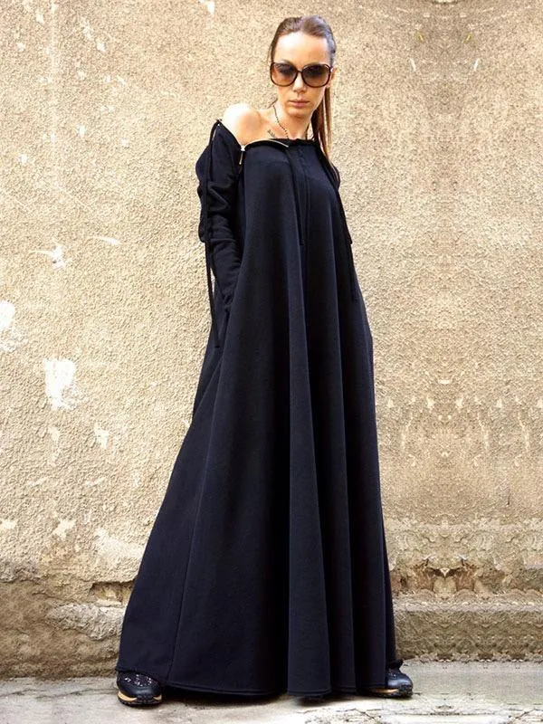 Split-Joint Long Sleeves Zipper Maxi Dress