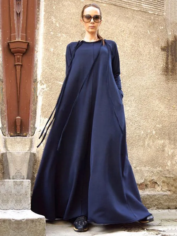 Split-Joint Long Sleeves Zipper Maxi Dress