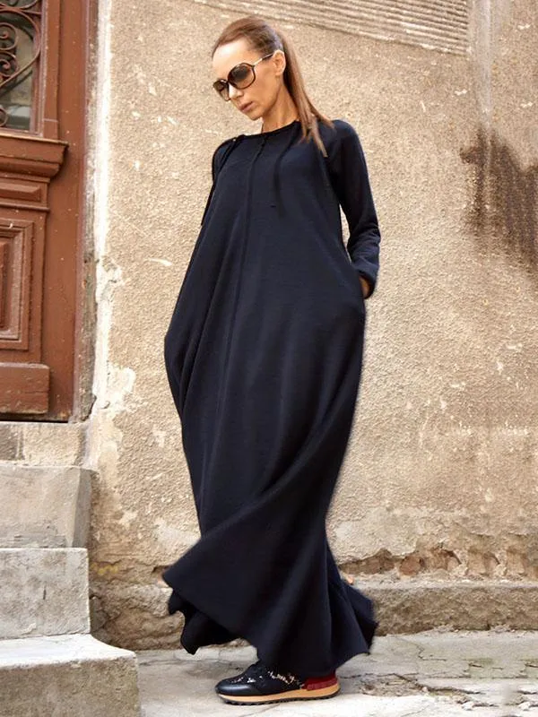 Split-Joint Long Sleeves Zipper Maxi Dress