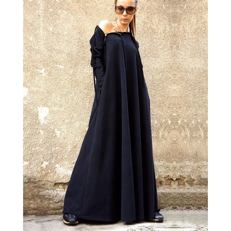 Split-Joint Long Sleeves Zipper Maxi Dress