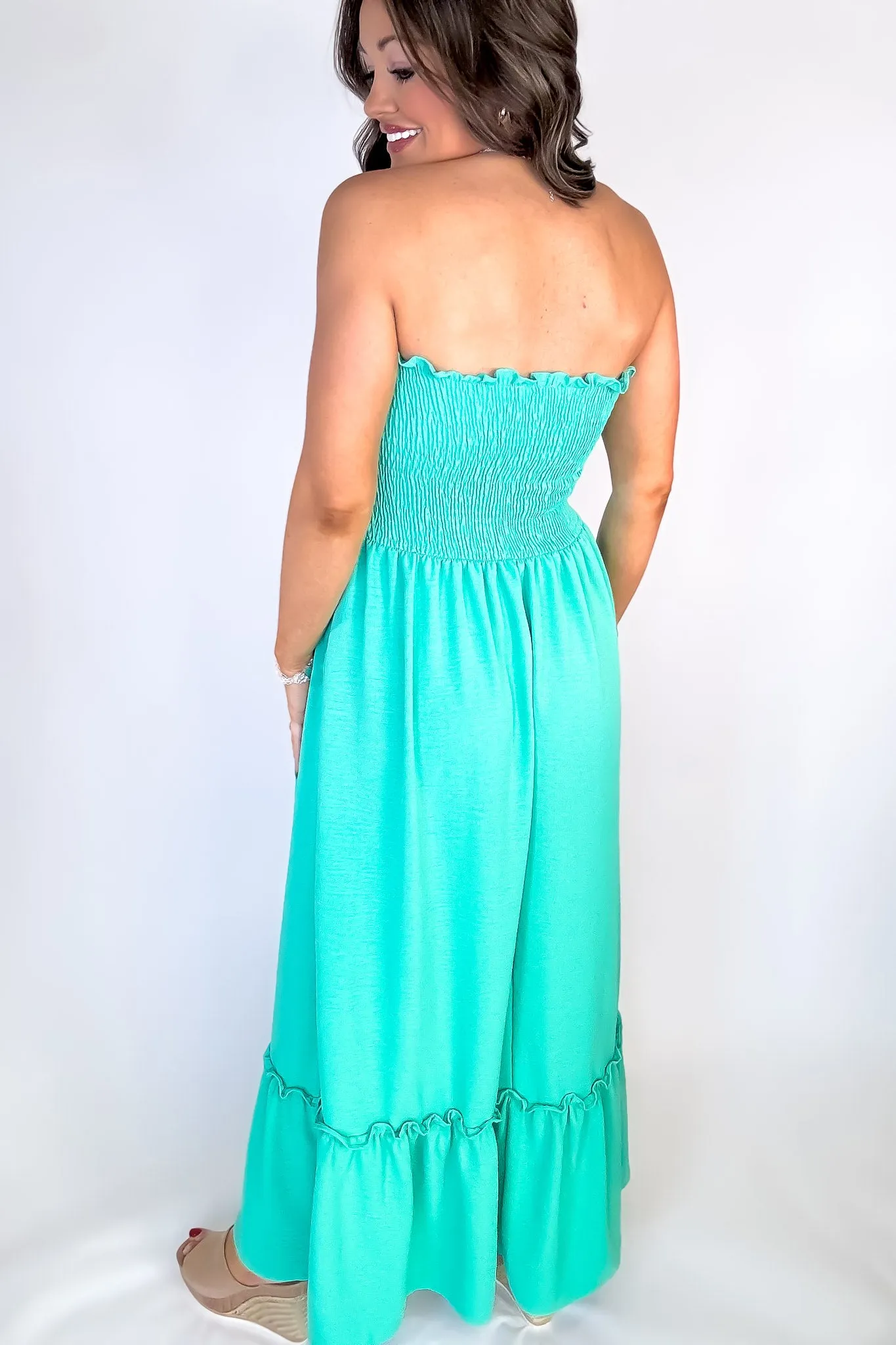 Sunsational Jade Strapless Boho Smocked Top Maxi Dress