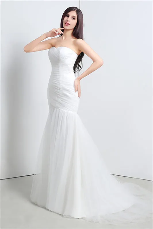 Sweetheart Off The Shoulder Pleated Simple Wedding Dresses