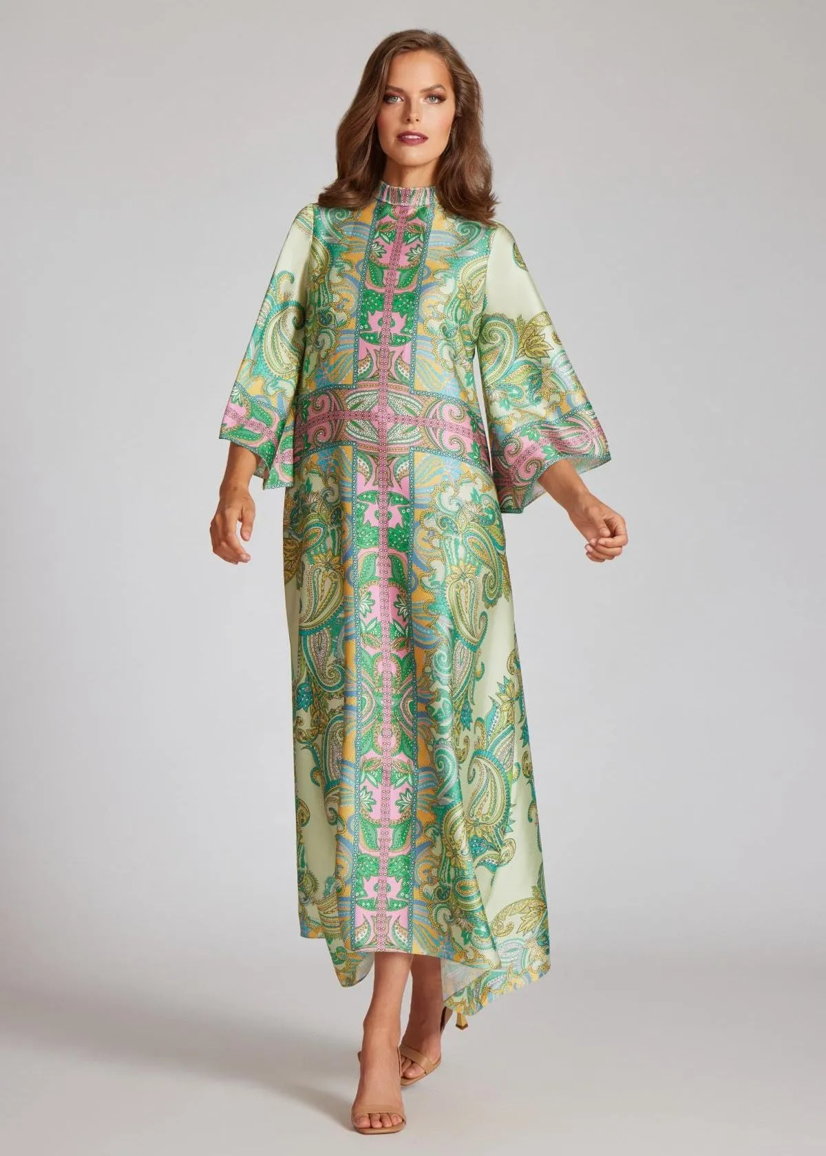 TERI JON Twill Mock Neck Paisley Print Dress