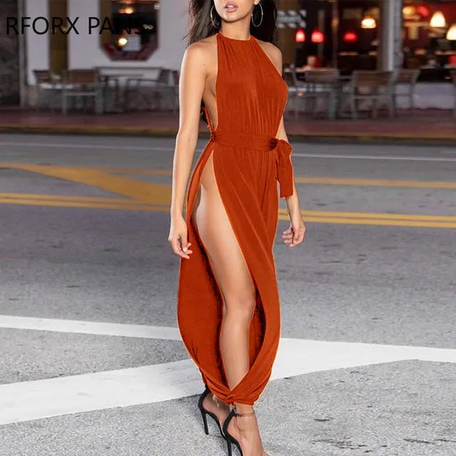 Trendy Solid Sleeveless Slit Jumpsuit