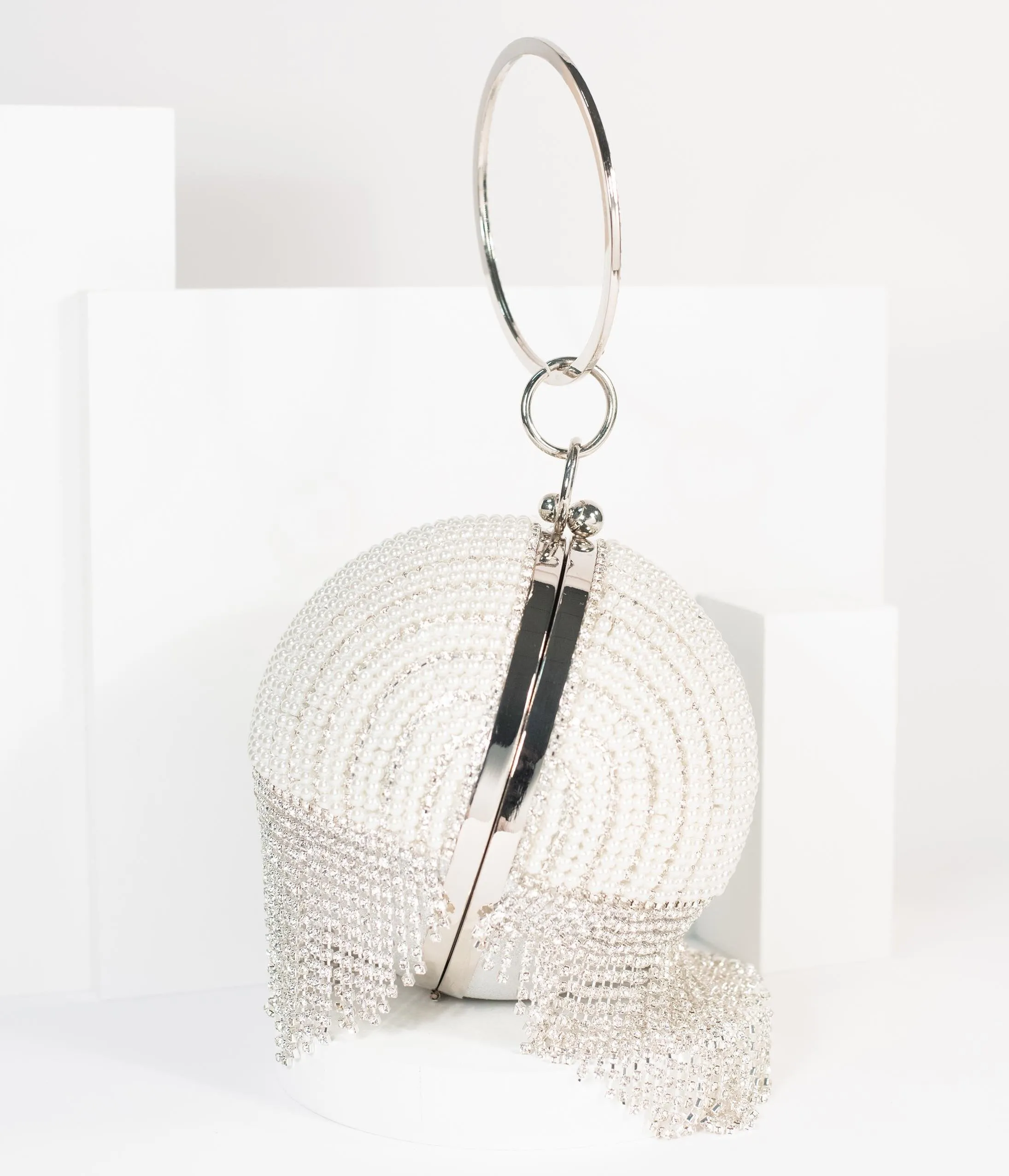 Unique Vintage Pearl & Rhinestone Round Handbag