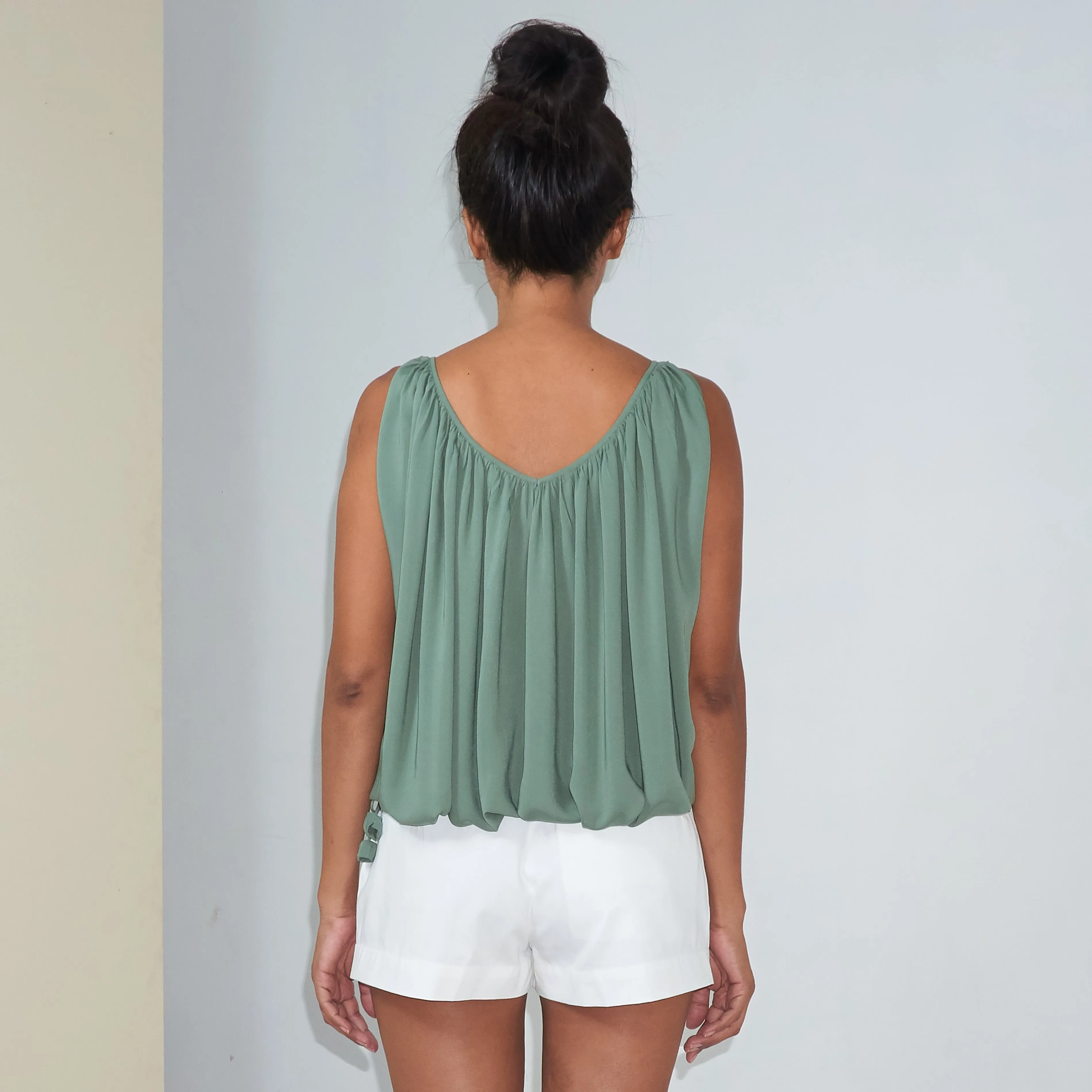 V-FLOW TOP - Rayon Voile | Light Olive Green