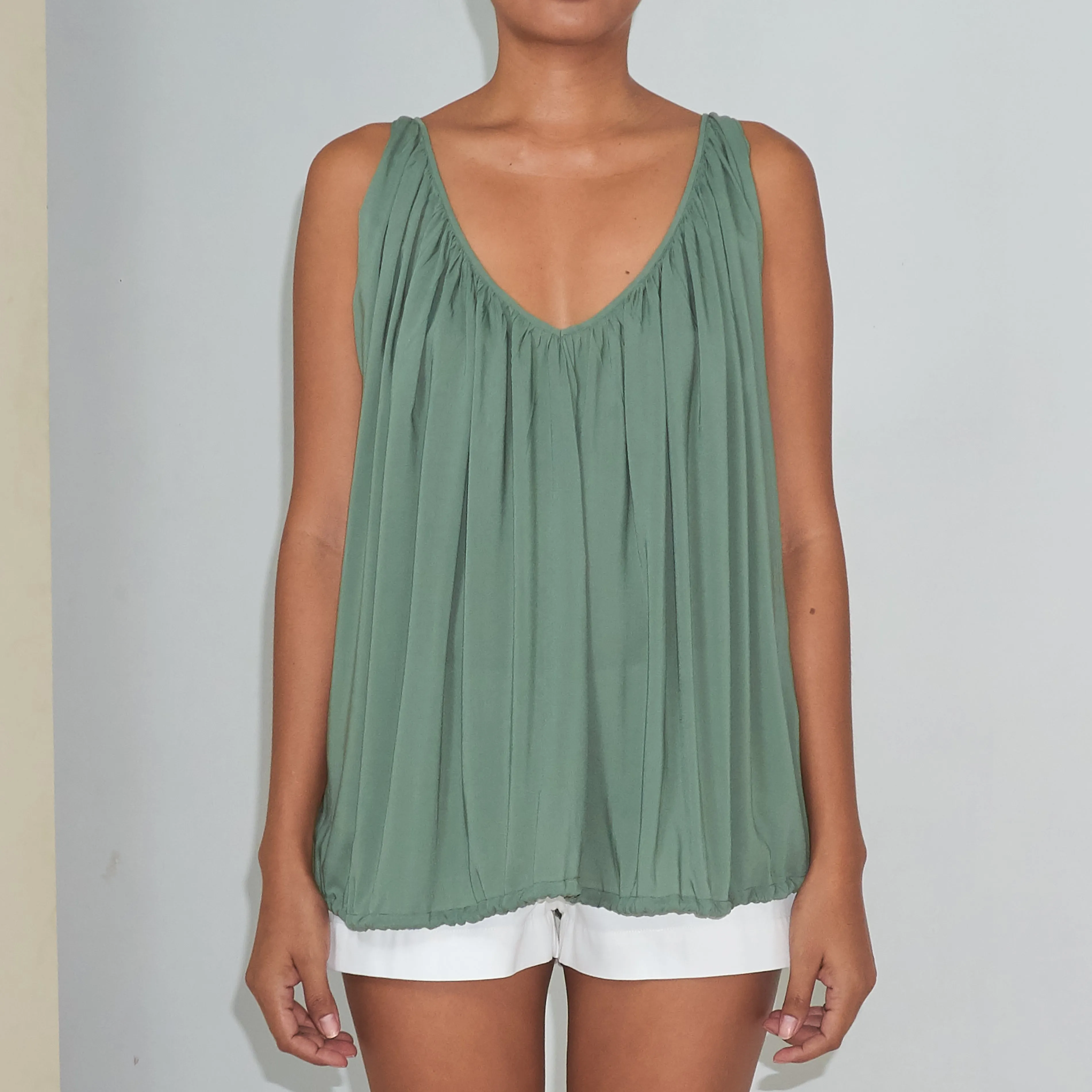 V-FLOW TOP - Rayon Voile | Light Olive Green