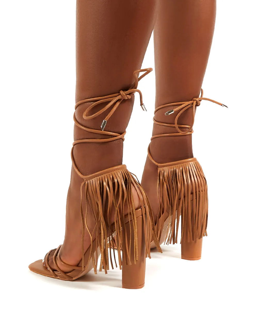 Venga Light Tan Tassel Tie Up Heels