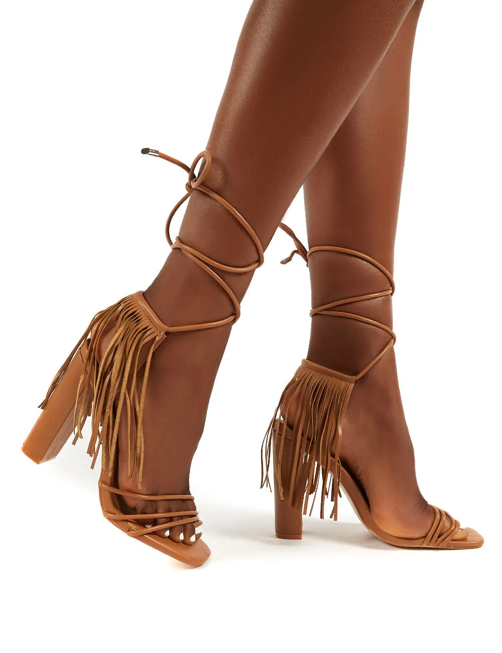 Venga Light Tan Tassel Tie Up Heels