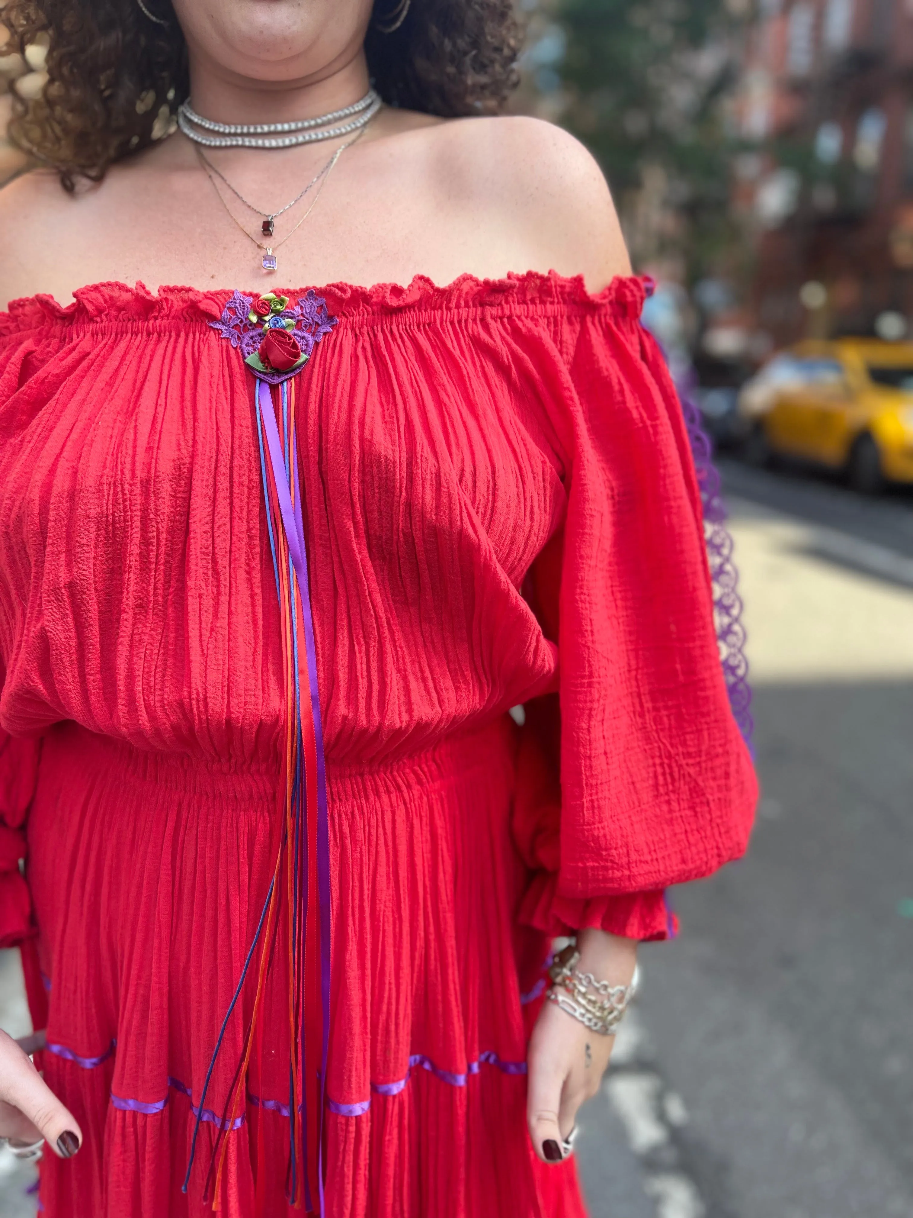 Vintage 80s Red Gauzey Maxi Dress