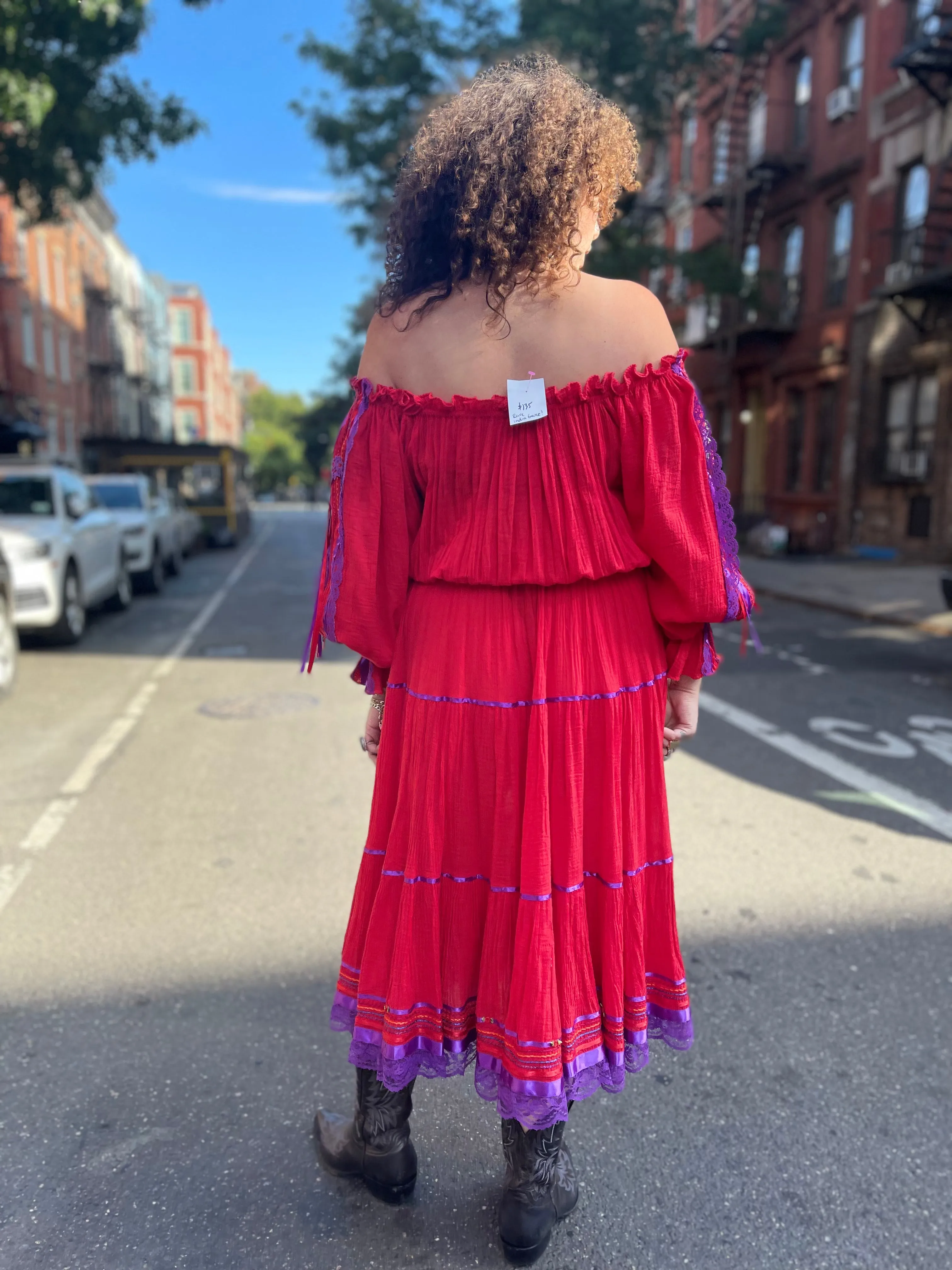 Vintage 80s Red Gauzey Maxi Dress