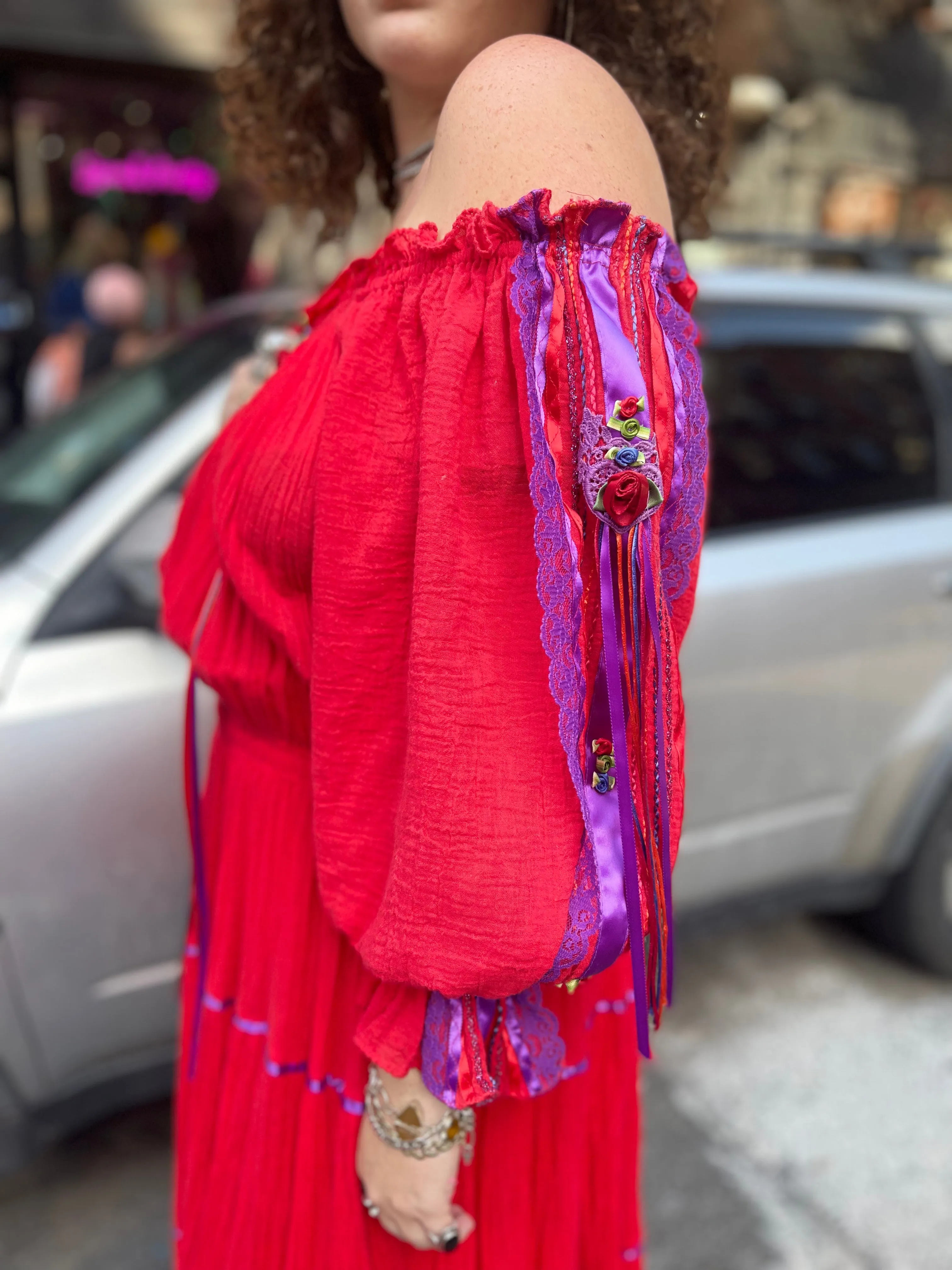 Vintage 80s Red Gauzey Maxi Dress