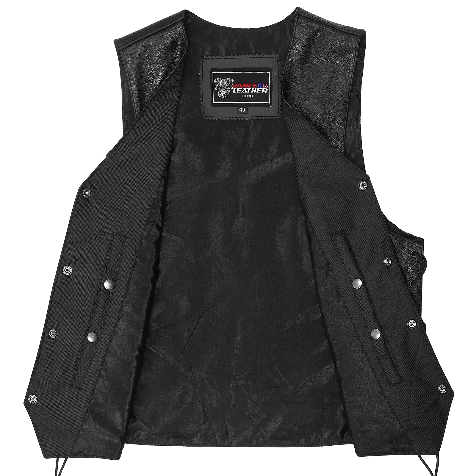 VL922 Vance Leather Men's Premium Leather Lace Side Vest with Gun Pocket