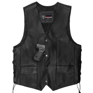 VL922 Vance Leather Men's Premium Leather Lace Side Vest with Gun Pocket