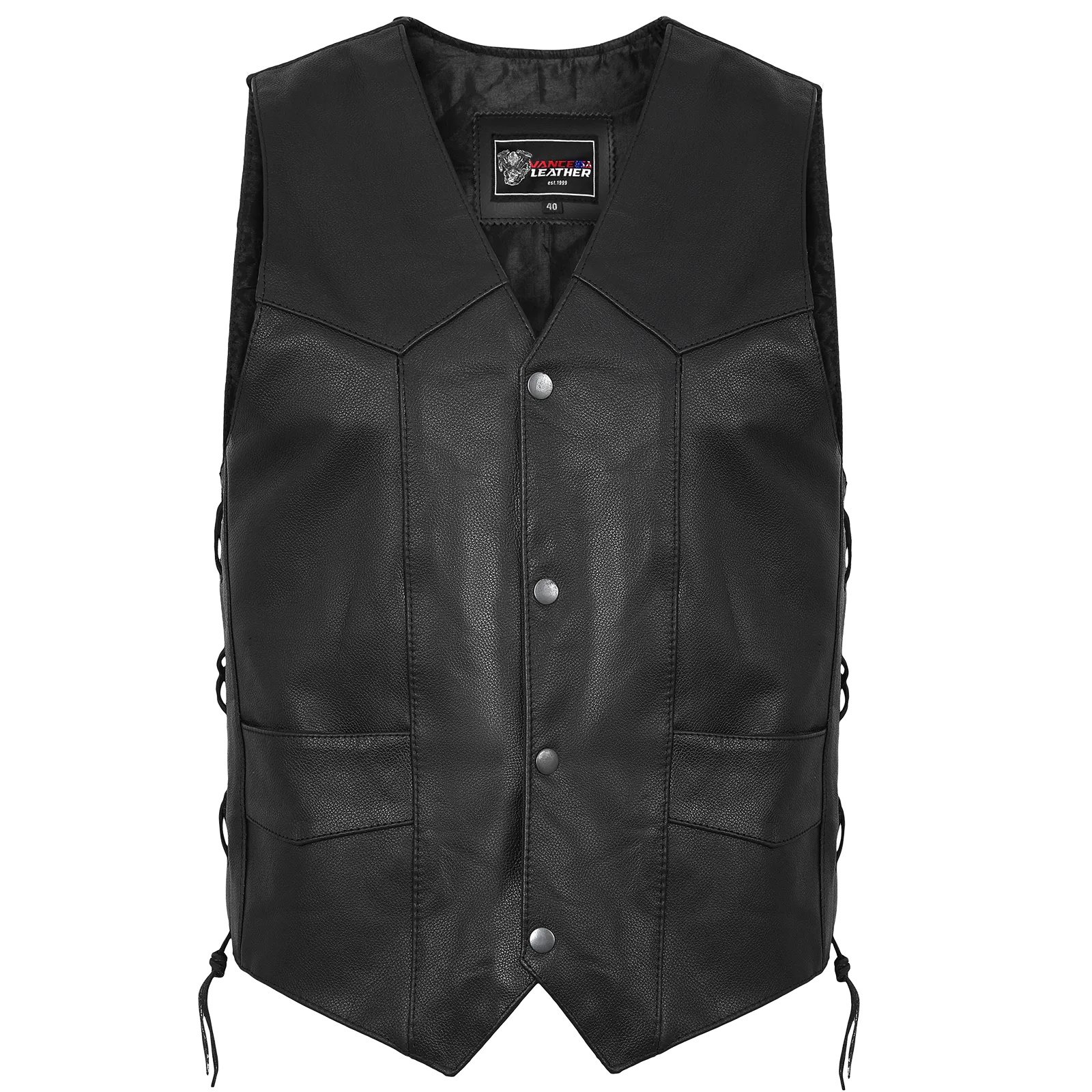 VL922 Vance Leather Men's Premium Leather Lace Side Vest with Gun Pocket