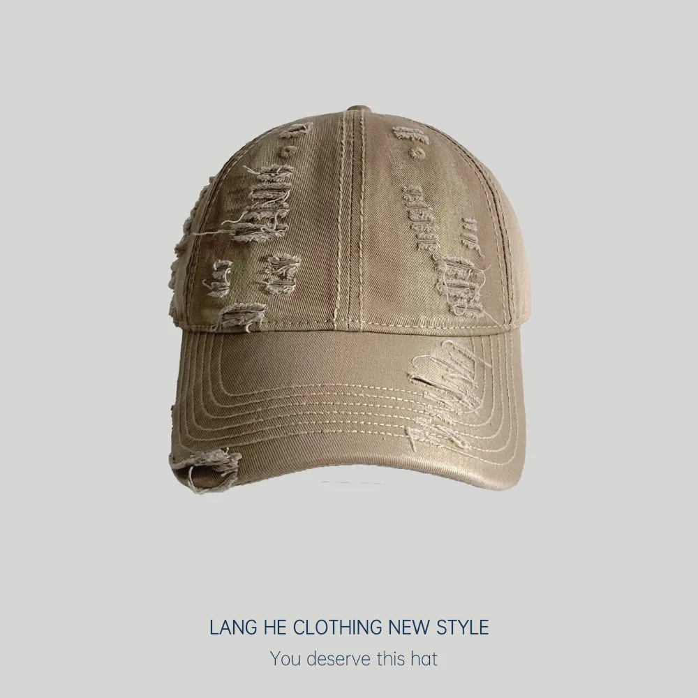 Washed and distressed baseball cap for women showing face small casual trendy male couple peaked cap summer sun hat