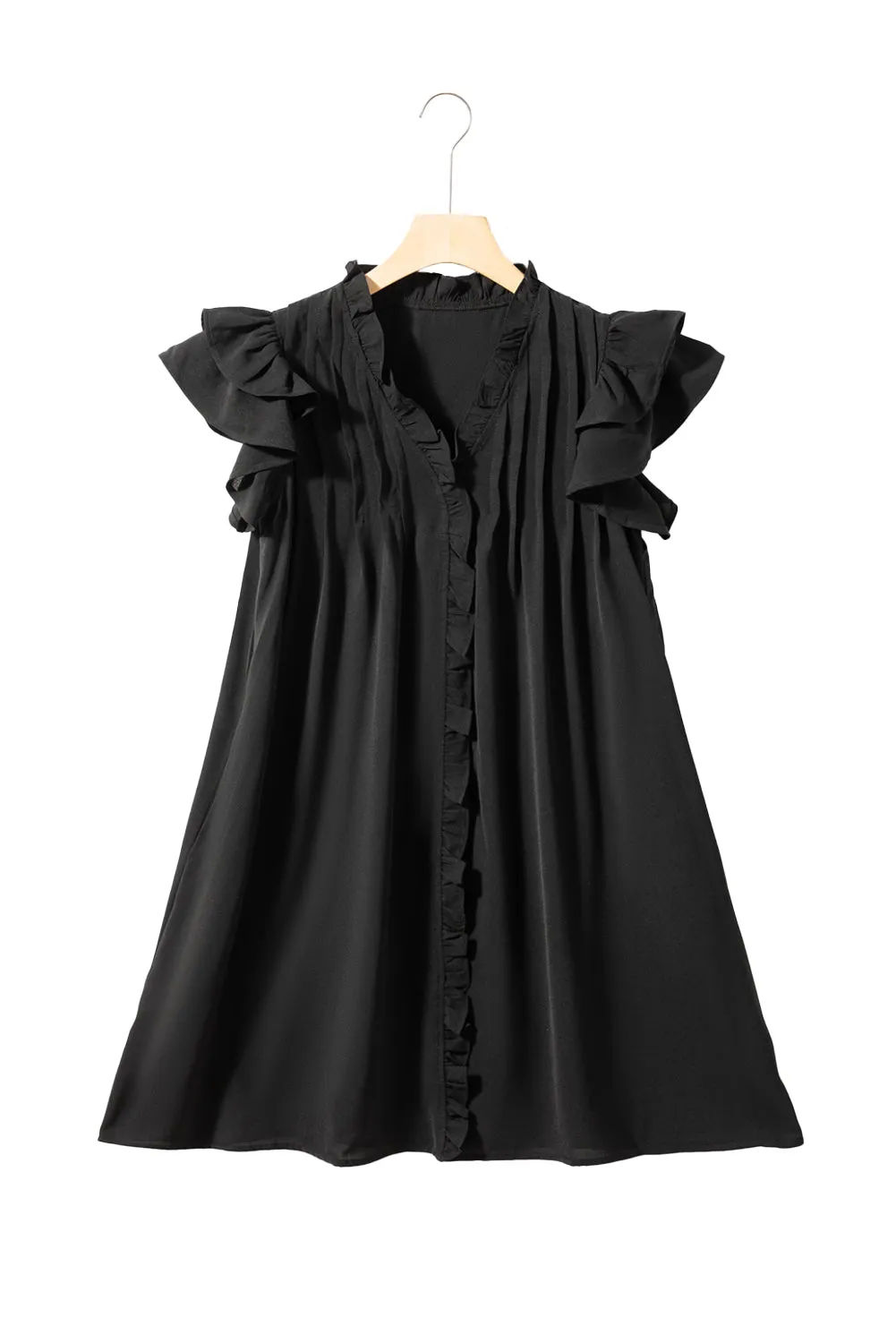 Women's Ruffle Sleeve V Neck Frilled Shift Dress