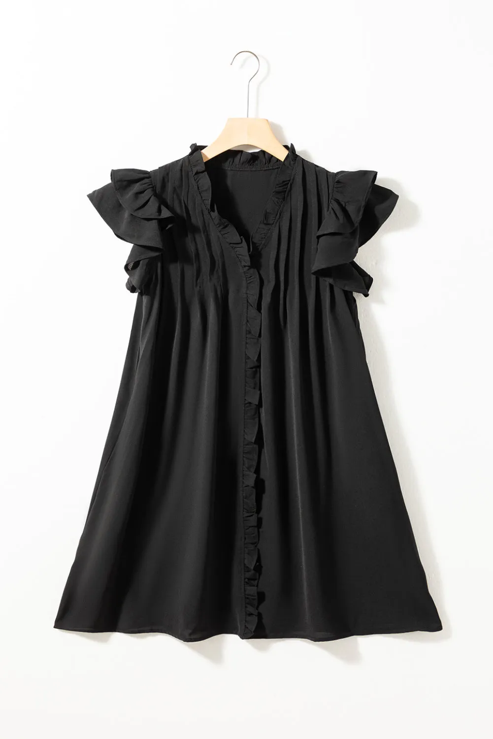 Women's Ruffle Sleeve V Neck Frilled Shift Dress