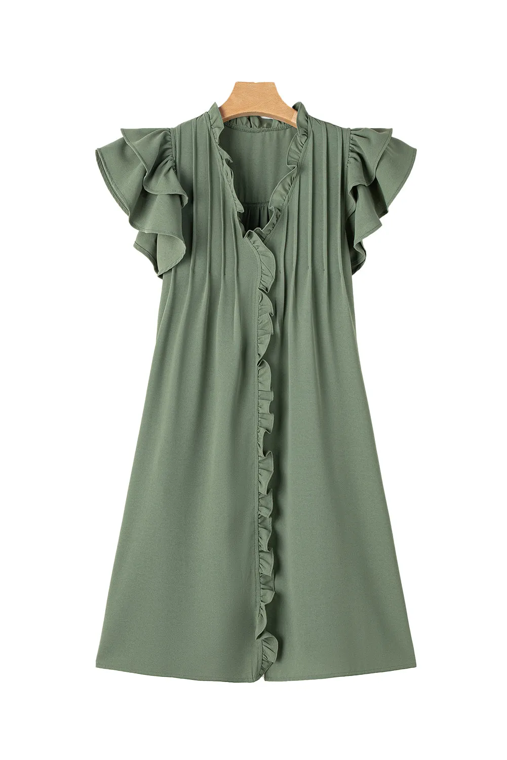 Women's Ruffle Sleeve V Neck Frilled Shift Dress