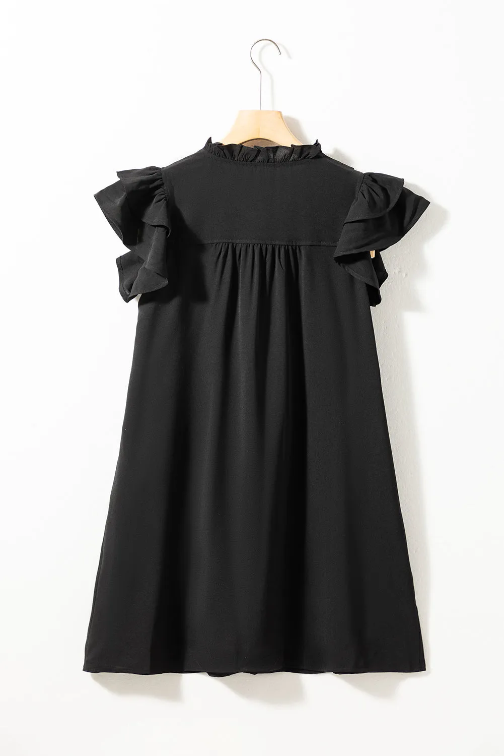 Women's Ruffle Sleeve V Neck Frilled Shift Dress