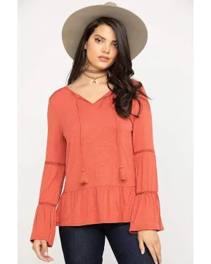 Wrangler Women's Coral Knit Tiered Peasant Top