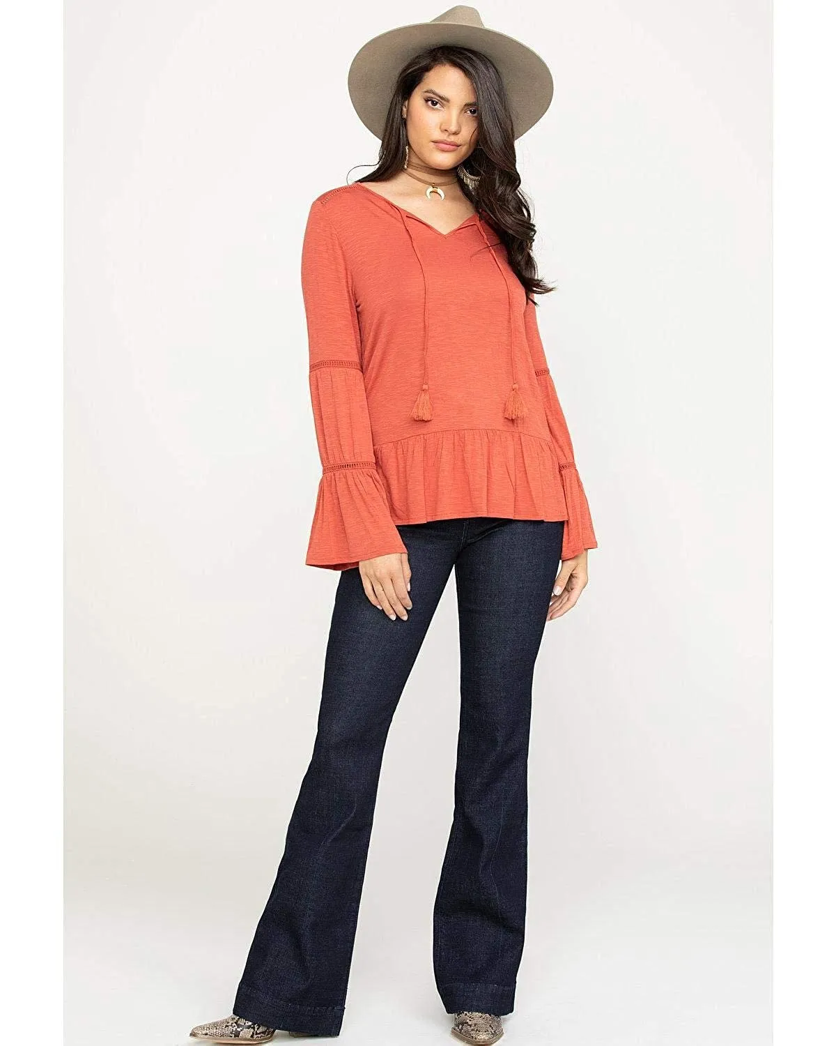 Wrangler Women's Coral Knit Tiered Peasant Top